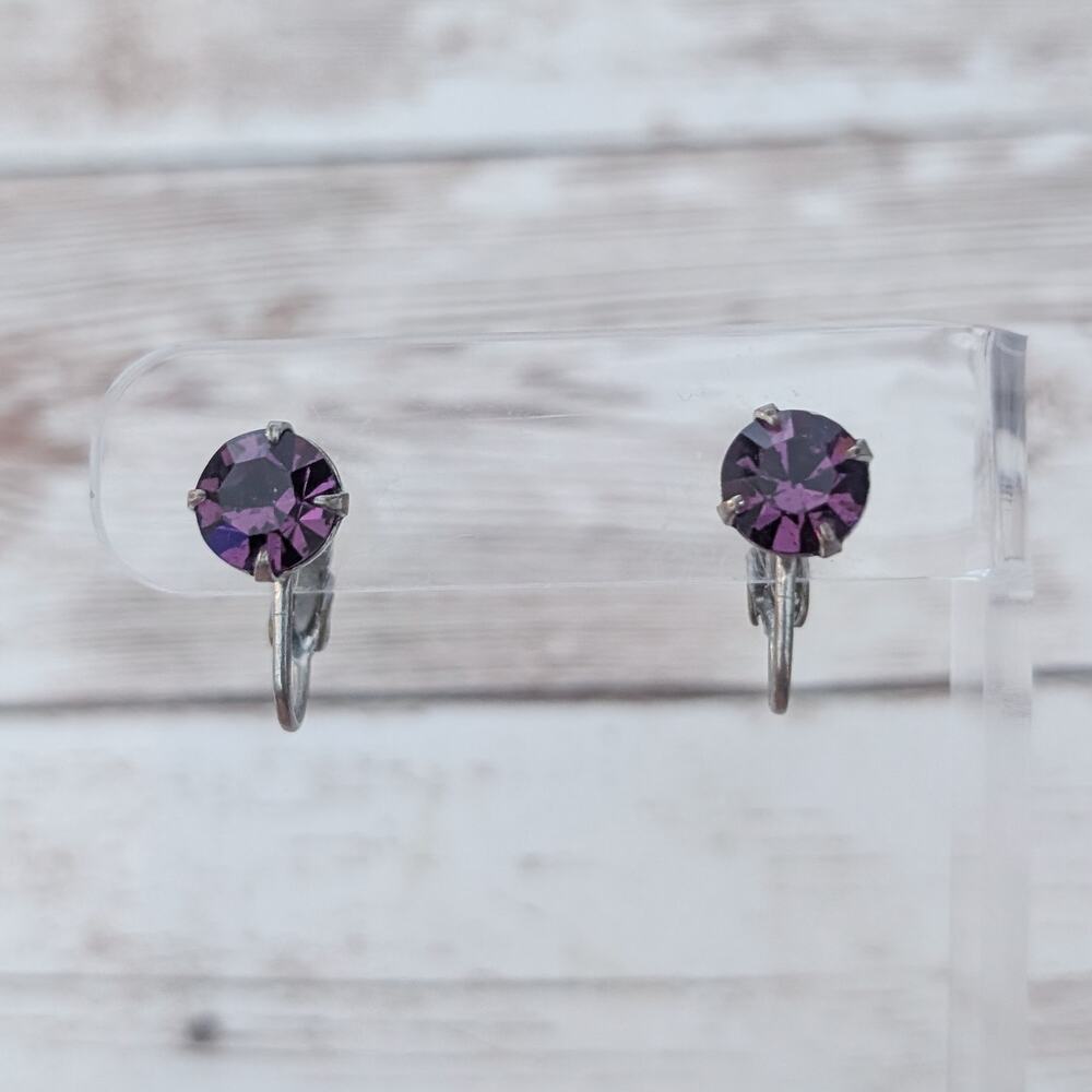 Vintage Clip On Earrings 3/8" Purple Gem